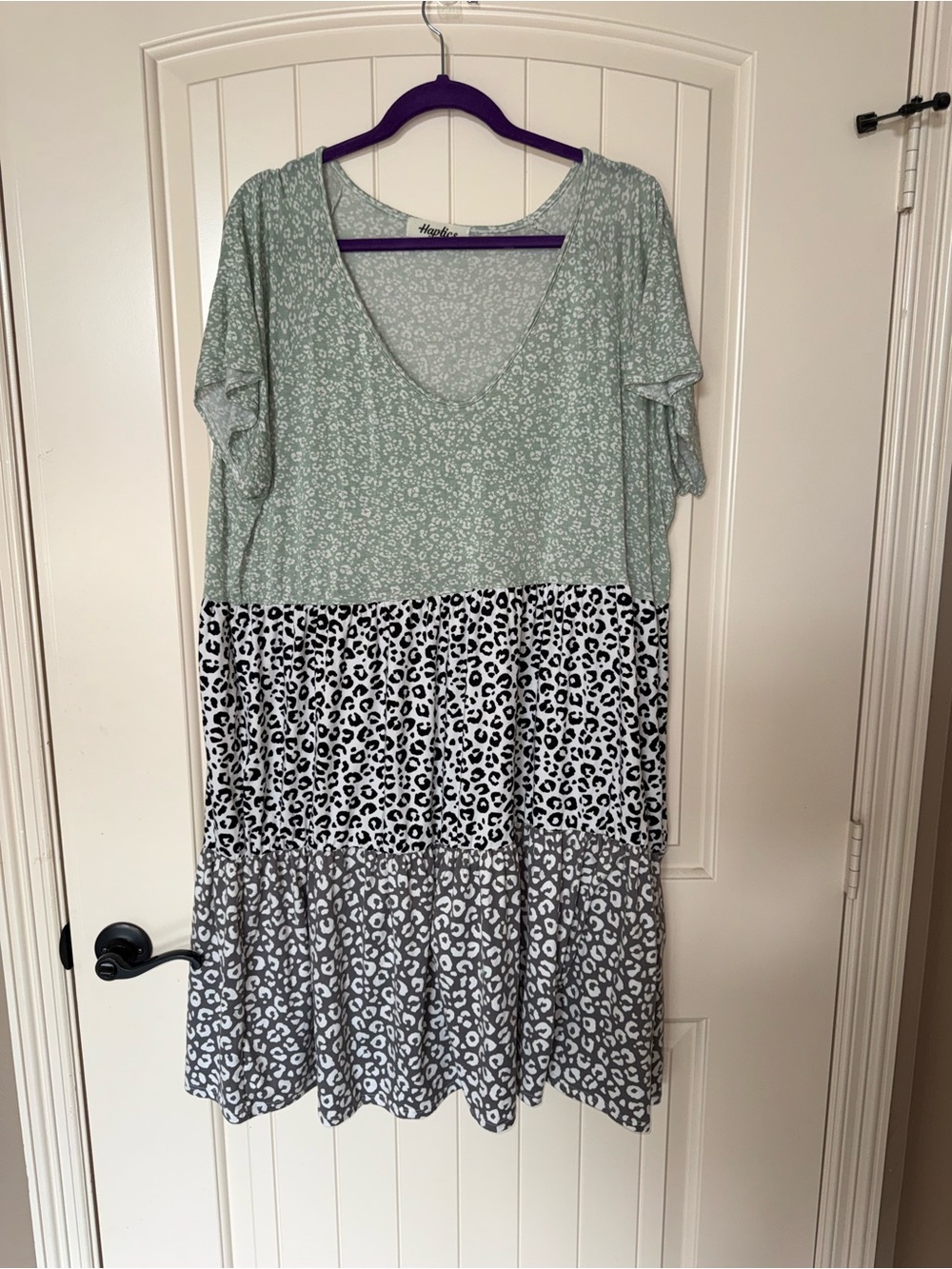 Haptics Soft Sage & Mixed Print Tiered Dress 2X/3X